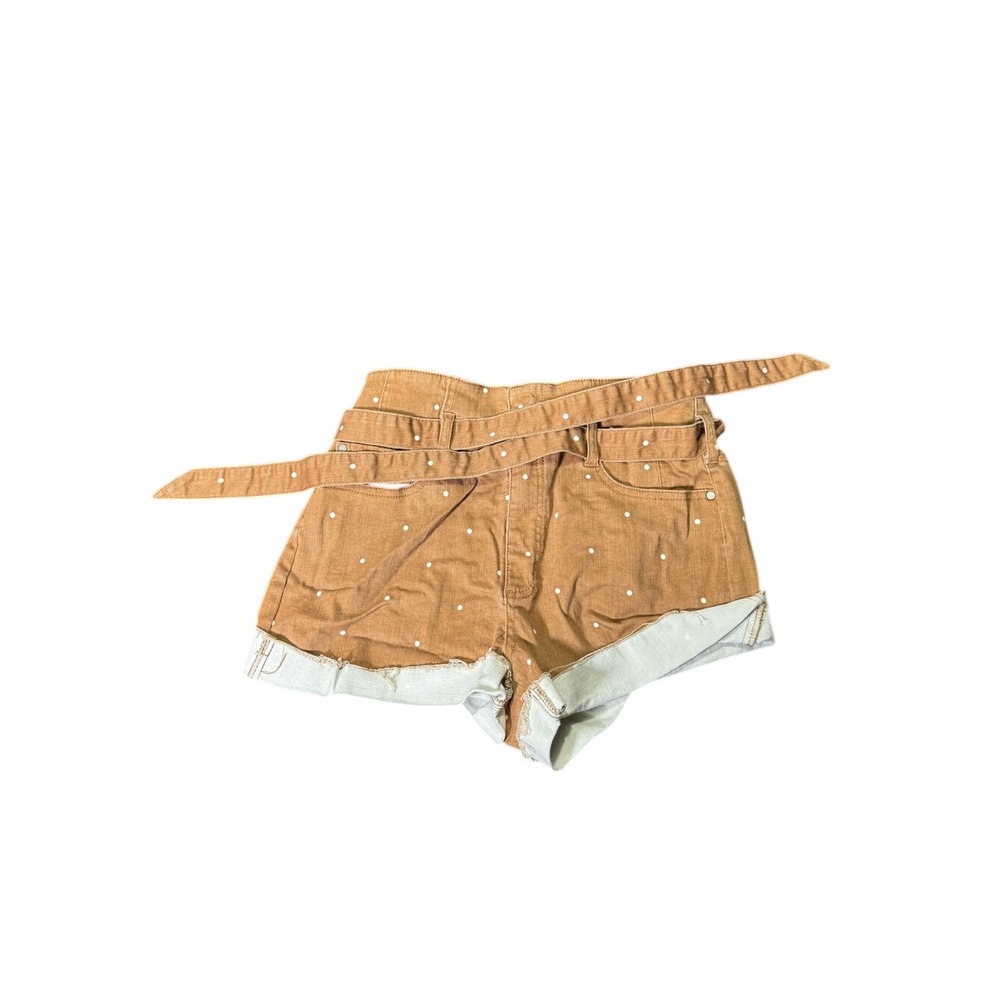 Tinsel Copper Polka Dot High-Waist Jean Shorts with Belt
